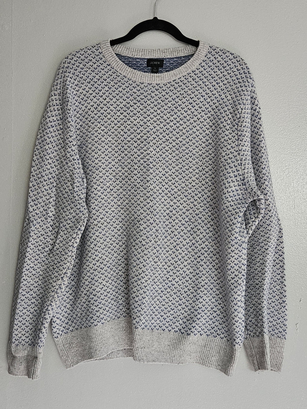 J.Crew Men's Crewneck Textured Knit Sweater - Light Gray with Navy Pattern